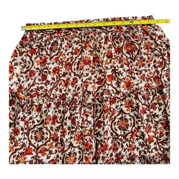 Cynthia Rowley Boho Hippie Flowy Tiered Orange & Brown Floral Print Skirt - Picture 4 of 7